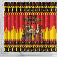 Germany Christmas Shower Curtain Saint Nicholas And Knecht Ruprecht Drink Beer - Wonder Print Shop