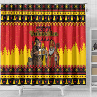 Germany Christmas Shower Curtain Saint Nicholas And Knecht Ruprecht Drink Beer - Wonder Print Shop