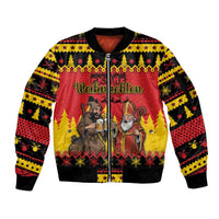 Germany Christmas Sleeve Zip Bomber Jacket Saint Nicholas And Knecht Ruprecht Drink Beer - Wonder Print Shop
