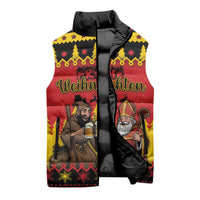 Germany Christmas Sleeveless Puffer Jacket Saint Nicholas And Knecht Ruprecht Drink Beer - Wonder Print Shop