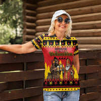 Germany Christmas Women Polo Shirt Saint Nicholas And Knecht Ruprecht Drink Beer - Wonder Print Shop