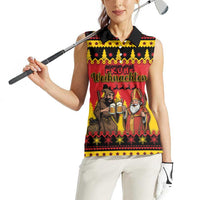 Germany Christmas Women Sleeveless Polo Shirt Saint Nicholas And Knecht Ruprecht Drink Beer - Wonder Print Shop