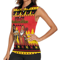 Germany Christmas Women Sleeveless Polo Shirt Saint Nicholas And Knecht Ruprecht Drink Beer - Wonder Print Shop