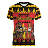 Germany Christmas Women V-Neck T-Shirt Saint Nicholas And Knecht Ruprecht Drink Beer - Wonder Print Shop