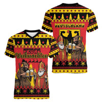 Germany Christmas Women V-Neck T-Shirt Saint Nicholas And Knecht Ruprecht Drink Beer - Wonder Print Shop