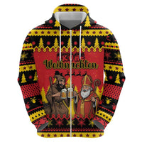 Germany Christmas Zip Hoodie Saint Nicholas And Knecht Ruprecht Drink Beer - Wonder Print Shop