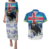 Iceland Christmas Couples Matching Puletasi and Hawaiian Shirt Yule Cat Gledileg Jol - Wonder Print Shop