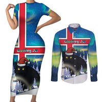 Iceland Christmas Couples Matching Short Sleeve Bodycon Dress and Long Sleeve Button Shirt Yule Cat Gledileg Jol - Wonder Print Shop
