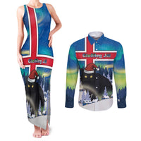 Iceland Christmas Couples Matching Tank Maxi Dress and Long Sleeve Button Shirt Yule Cat Gledileg Jol - Wonder Print Shop