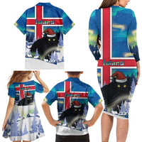 Iceland Christmas Family Matching Long Sleeve Bodycon Dress and Hawaiian Shirt Yule Cat Gledileg Jol - Wonder Print Shop