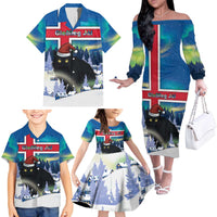 Iceland Christmas Family Matching Off The Shoulder Long Sleeve Dress and Hawaiian Shirt Yule Cat Gledileg Jol - Wonder Print Shop