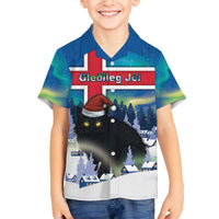 Iceland Christmas Family Matching Off The Shoulder Long Sleeve Dress and Hawaiian Shirt Yule Cat Gledileg Jol - Wonder Print Shop