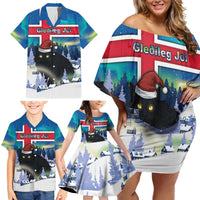 Iceland Christmas Family Matching Off Shoulder Short Dress and Hawaiian Shirt Yule Cat Gledileg Jol - Wonder Print Shop