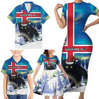 Iceland Christmas Family Matching Short Sleeve Bodycon Dress and Hawaiian Shirt Yule Cat Gledileg Jol - Wonder Print Shop