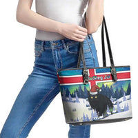 Iceland Christmas Leather Tote Bag Yule Cat Gledileg Jol - Wonder Print Shop