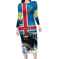 Iceland Christmas Long Sleeve Bodycon Dress Yule Cat Gledileg Jol - Wonder Print Shop