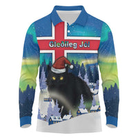 Iceland Christmas Long Sleeve Polo Shirt Yule Cat Gledileg Jol - Wonder Print Shop