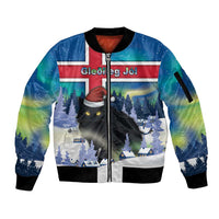 Iceland Christmas Sleeve Zip Bomber Jacket Yule Cat Gledileg Jol - Wonder Print Shop