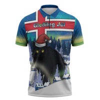 Iceland Christmas Zipper Polo Shirt Yule Cat Gledileg Jol - Wonder Print Shop