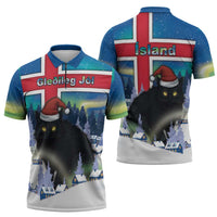 Iceland Christmas Zipper Polo Shirt Yule Cat Gledileg Jol - Wonder Print Shop
