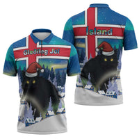 Iceland Christmas Zipper Polo Shirt Yule Cat Gledileg Jol - Wonder Print Shop