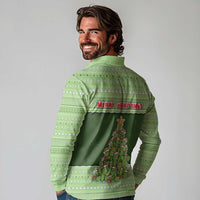 Cactus Christmas Long Sleeve Polo Shirt Merry Cactmas - Wonder Print Shop