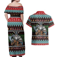 Vikings Christmas Couples Matching Off Shoulder Maxi Dress and Hawaiian Shirt Warrior Santa - Wonder Print Shop