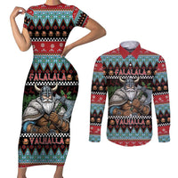 Vikings Christmas Couples Matching Short Sleeve Bodycon Dress and Long Sleeve Button Shirt Warrior Santa - Wonder Print Shop