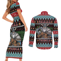 Vikings Christmas Couples Matching Short Sleeve Bodycon Dress and Long Sleeve Button Shirt Warrior Santa - Wonder Print Shop