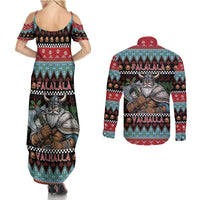 Vikings Christmas Couples Matching Summer Maxi Dress and Long Sleeve Button Shirt Warrior Santa - Wonder Print Shop
