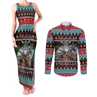 Vikings Christmas Couples Matching Tank Maxi Dress and Long Sleeve Button Shirt Warrior Santa - Wonder Print Shop