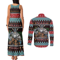 Vikings Christmas Couples Matching Tank Maxi Dress and Long Sleeve Button Shirt Warrior Santa - Wonder Print Shop