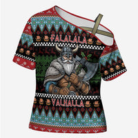 Vikings Christmas Cross Shoulder Shirt Warrior Santa - Wonder Print Shop