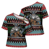 Vikings Christmas Cross Shoulder Shirt Warrior Santa - Wonder Print Shop