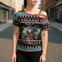 Vikings Christmas Cross Shoulder Shirt Warrior Santa - Wonder Print Shop