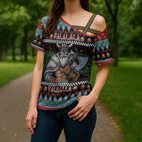 Vikings Christmas Cross Shoulder Shirt Warrior Santa - Wonder Print Shop