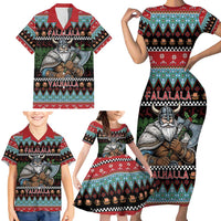 Vikings Christmas Family Matching Short Sleeve Bodycon Dress and Hawaiian Shirt Warrior Santa - Wonder Print Shop