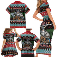 Vikings Christmas Family Matching Short Sleeve Bodycon Dress and Hawaiian Shirt Warrior Santa - Wonder Print Shop