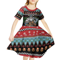 Vikings Christmas Kid Short Sleeve Dress Warrior Santa - Wonder Print Shop