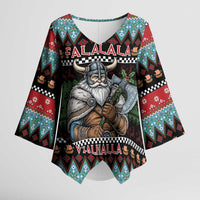 Vikings Christmas Kimono Sleeve Blouse Warrior Santa - Wonder Print Shop