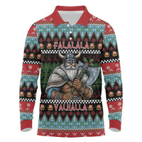Vikings Christmas Long Sleeve Polo Shirt Warrior Santa - Wonder Print Shop