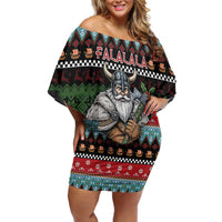 Vikings Christmas Off Shoulder Short Dress Warrior Santa - Wonder Print Shop