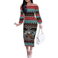 Vikings Christmas Off The Shoulder Long Sleeve Dress Warrior Santa - Wonder Print Shop