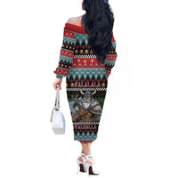 Vikings Christmas Off The Shoulder Long Sleeve Dress Warrior Santa - Wonder Print Shop