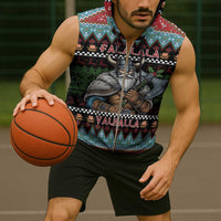 Vikings Christmas Sleeveless Zip Hoodie Warrior Santa - Wonder Print Shop
