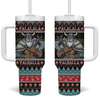 Vikings Christmas Tumbler With Handle Warrior Santa - Wonder Print Shop