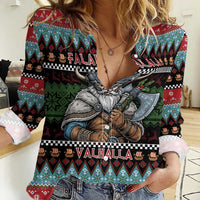 Vikings Christmas Women Casual Shirt Warrior Santa - Wonder Print Shop