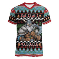 Vikings Christmas Women V-Neck T-Shirt Warrior Santa - Wonder Print Shop