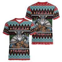 Vikings Christmas Women V-Neck T-Shirt Warrior Santa - Wonder Print Shop