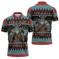 Vikings Christmas Zipper Polo Shirt Warrior Santa - Wonder Print Shop